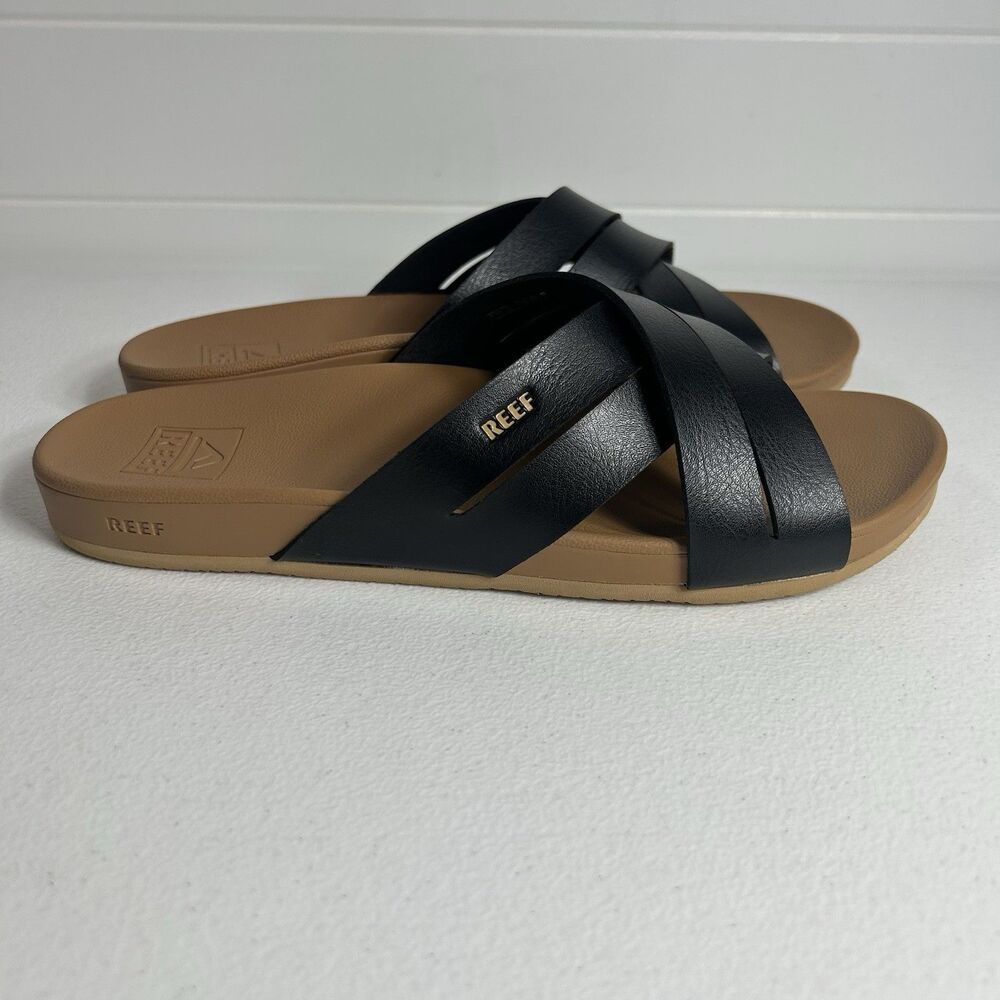 Reef Cushion Spring Bloom Women’s Sandal Size 7 Black Slide Slip On